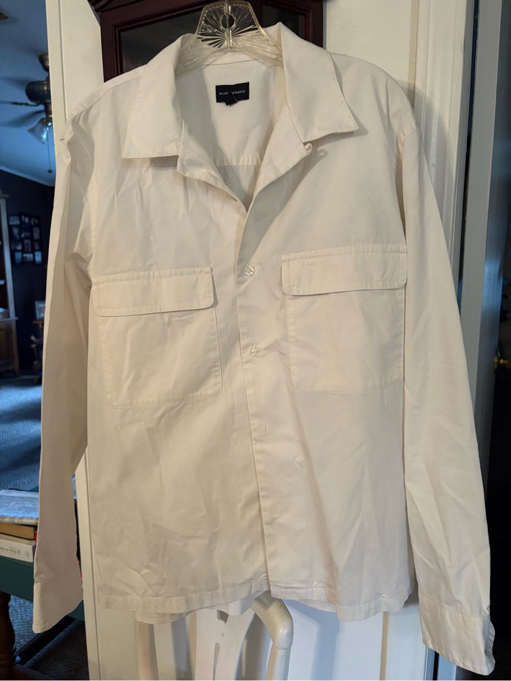 Club Monaco Off white  Shirt loop collar closure LG 100%cotton Mens